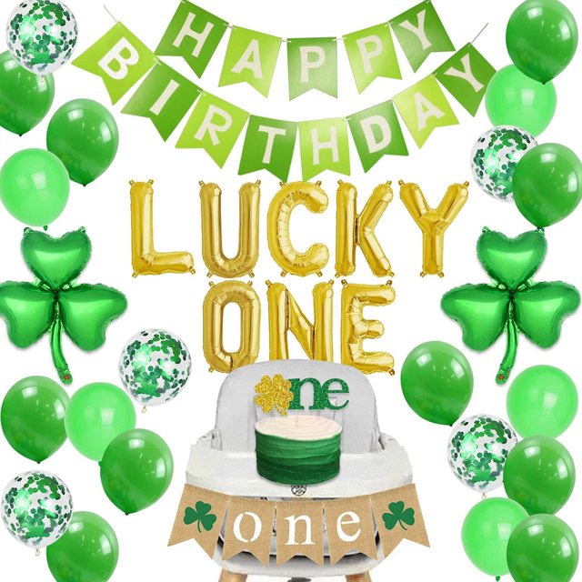 St Patricks Day 1st Birthday Decorations Lucky One Clover Foil